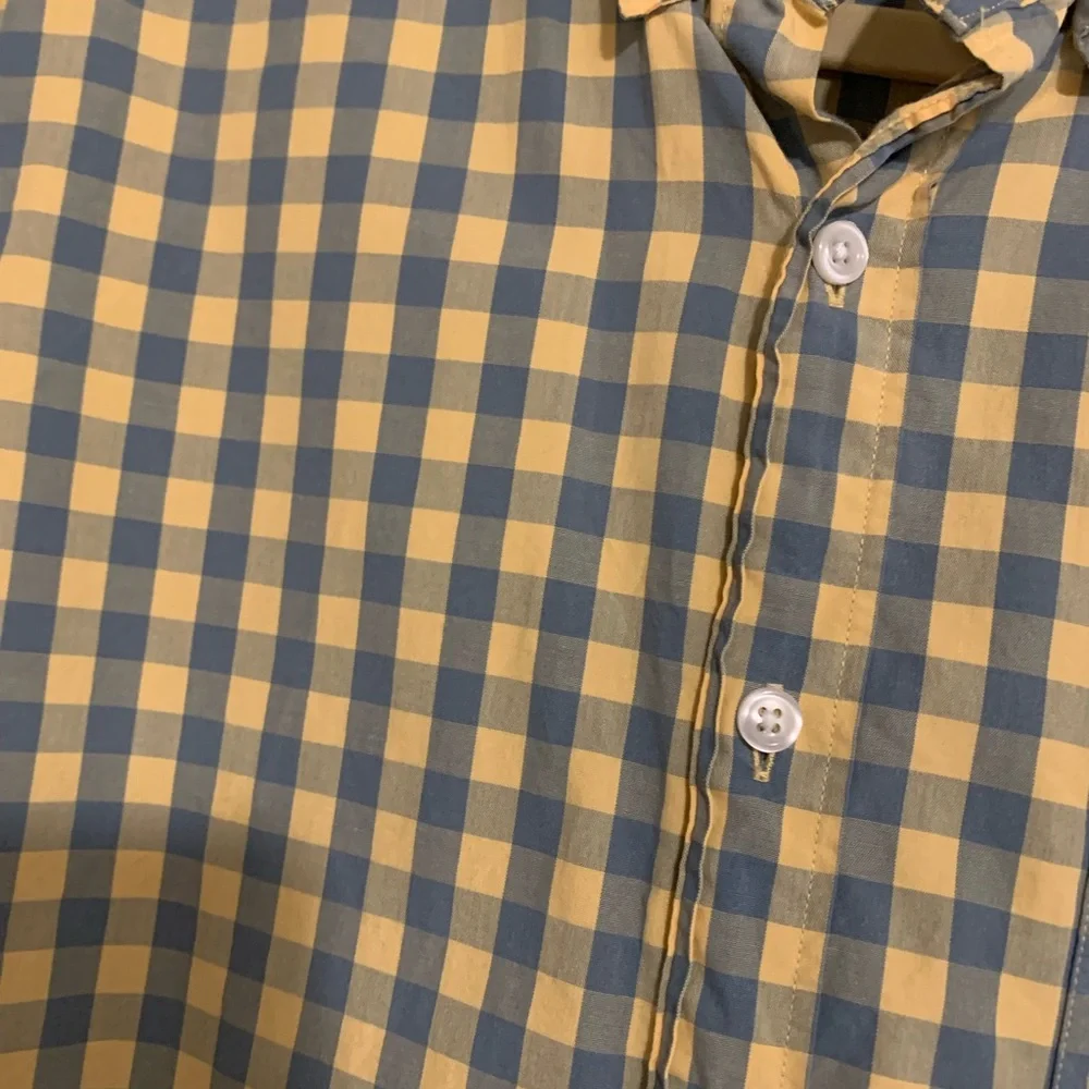 J.Crew Men's Large Yellow Blue Plaid Cotton Shirt Fall Preppy Slim Fit